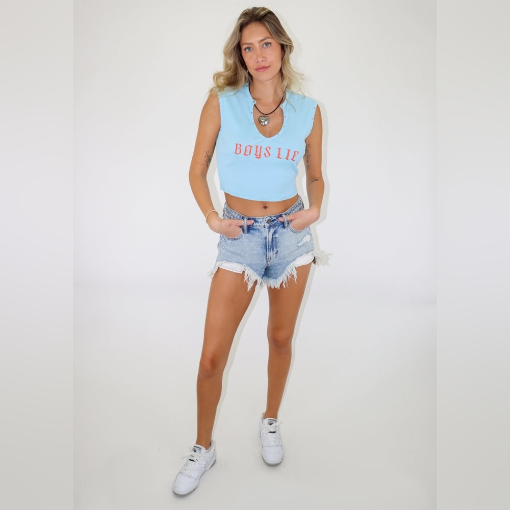 Boys Lie Baby Blue Cropped Tank
